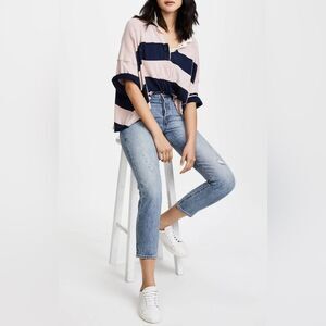 NWT FREE PEOPLE Yuki Oversize Cotton Striped Polo. Size Medium